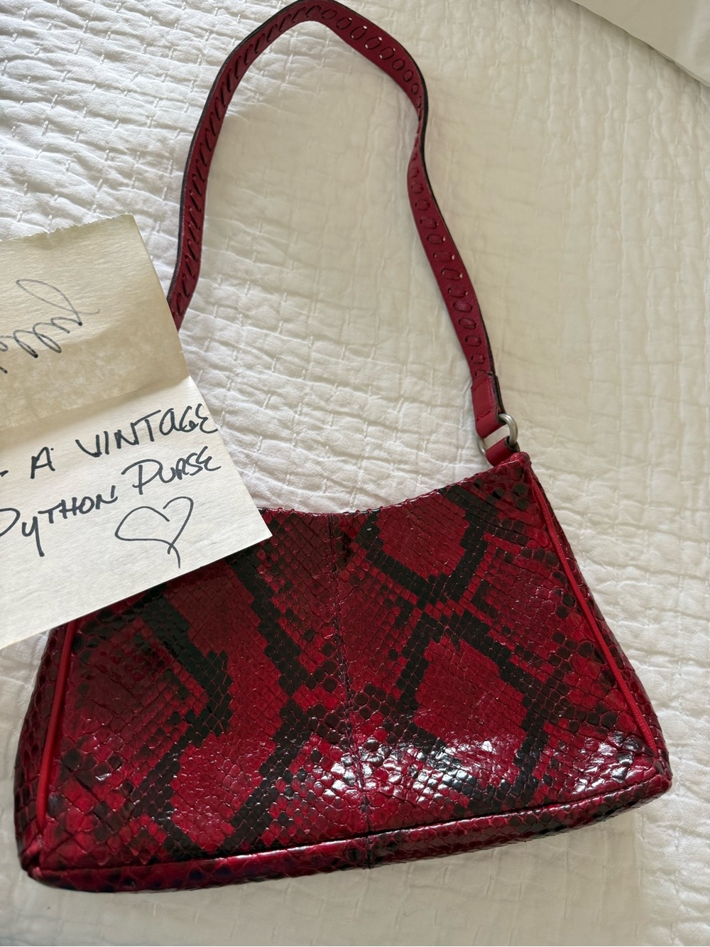 Red Python-Pattern Shoulder Bag
